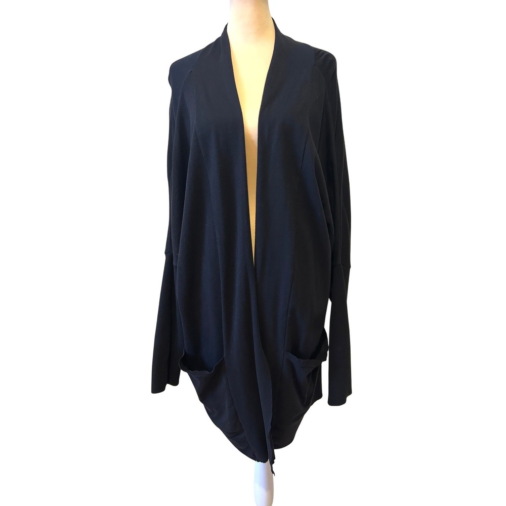 Pact Cardigan Sz 2XL/3XL Black Organic Cotton Open Front Pockets Lagenlook Boho